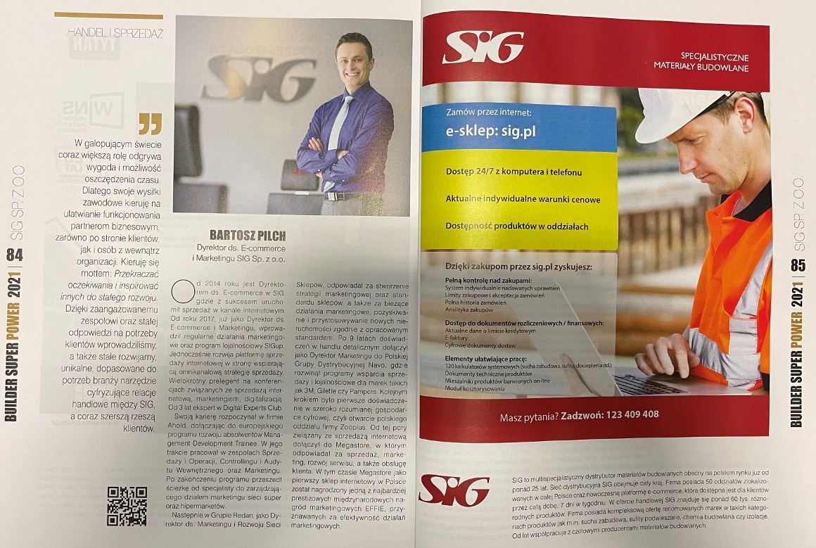 Bartosz Pilch, Dyrektor ds. E-commerce i Marketingu SIG - Laureat Builder Super Power 2021