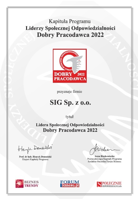 SIG - Dobry Pracodawca 2022